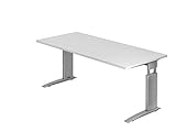 DR-Büro Schreibtisch - Metallgestell Silber - mechanische Höheneinstellung - Verschiedene Tischgrößen - 7 Farbtöne, Farbe:Weiss, Größe Möbel:180x80