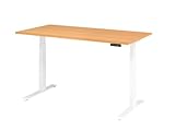 DR-Büro Steh-Sitz-Schreibtisch - Bürotisch mit Memory-Schalter - höhenverstellbar bis 129 cm - 180 x 80-7 Farben - Gestell weiß, Farbe:B