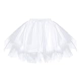 Agoky Damen Tüllrock mit Satin Bänder Elastischer Bund Tutu Ballettrock Tanzrock Kurz Knielang Unterrock für Party Hochzeit Festzug Outfits Weiß B Einheitsgröß