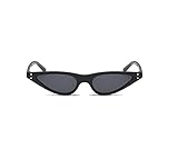 TECH-LINE-DIRECT Damen-Sonnenbrille, klein, schmal, Katzenauge, dünn, 90er-Jahre-Retro-Stil, flache Gläser, Unisex-Rahmen, Schwarzer Rahmen + schwarze Linse,