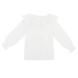 Camilife Baby Mädchen 100% Baumwolle Weiß Langarmshirt mit Rüschenkragen Puppenkragen Knopfverschluss Babymode Weich Niedlich - Einfarbig Weiß Größe 24M