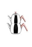 Karaca Merkur Small Rosa Teekannen- Set,Tea maker, Türkische teekanne, Tea PotTeeaufguss 0,70 L, Wasserkanne 1,8 L, Edelstah, Teekocher Tea Pot von Edehlstahl, Induktion, Induktionsk