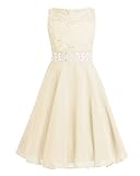 Alvivi Blumenmädchen Prinzessin Kleider Mädchen Kommunionkleid Brautjungfern Hochzeit Festlich Geburtstag Party Kleid Gr.98-176 A Beige 176