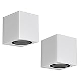 ledscom.de Wand-Lampe ALSE Downlight, Outdoor, weiß, Aluminium, eckig, inkl. GU10 LED Lampe (warmweiß, 2,4W, je 227lm, 110°), 2 Stk