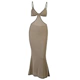 Wome Sexy Halfter Hosentum Hosentum Langes Kleid Eleganter Temperament Selbstanbau Sexy Abendkleid Party Club Rock,Khaki,S