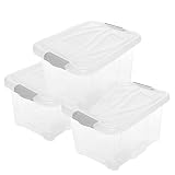 2friends 3er Set Aufbewahrungsbox mit Deckel Transparent 30 Liter, 3 Stück, mit Clip-Deckeln, 26 x 49 x 39 cm, aus Kunststoff, Made in EU