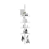 Duschregal 97-310 cm höhenverstellbar Teleskopregal Badregal ohne Bohren mit Tabletts weiß Eckreg