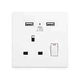 ZIEM Einzelsteckdose 13A Steckdose mit Schalter 2 USB-Anschlüsse LED-Anzeigelampe USB-Steckdose UK S