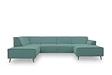 DOMO. collection Jules Wohnlandschaft, Skandinavisches Sofa mit Federkern, Couch in U-Form, Mint, 191x333x159