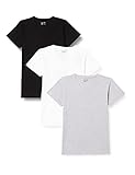 Berydale Basic Damen T-Shirts mit V-Ausschnitt im 3er Pack, Mehrfarbig (Schwarz/Weiß/Grau), L