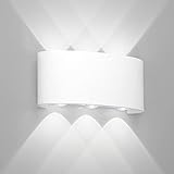 ERWEY LED Wandleuchte Außen Kaltweiß Wandlampe LED IP65 Design Wandbeleuchtung Modern Up and Down Außenwandleuchte Wasserdicht (Weiß 6W Kaltweiß)