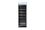 230l Getränkekühlschrank (Flaschenkühlschrank) mit Glastür und Werbedisplay. Abschließbar. Komplett schwarz. Freistehender Getränkekühlschrank