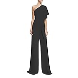 HZPHQY Damen-Sommerhose, einfarbig, gerüscht, eine Schulter lang, für Mädchen, 12 Farben, Schwarz , Larg