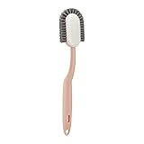 360° Reinigung Multifunktionaler Langer Griff Schuhbürste Reiniger U-Form Bürstenkopf mit Nylonborsten und PE Soft Scrubbing Brush (Pink)