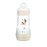 MAM Easy Start Anti-Colic Flasche mit selbststerilisierender Basis, Babyflasche mit Sauger aus SkinSoftTM Silikon, limitierte Edition, 2+ Monate, 260 ml, Beige, matt,