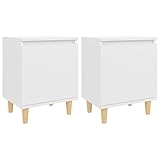 vidaXL 2X Nachttisch mit Massivholz-Beinen Skandinavisch Nachtschrank Nachtkonsole Nachtkommode Schlafzimmer Schrank Kommode Weiß 40x30x50