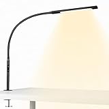 Eyocean LED Schreibtischlampe, Augenschutz Klemmleuchte, Klemmlampe Einstellbare Dimmen & Farbtemperaturen, Büro Tischlampe, Klemmlampe mit Speicherfunktion und Timerfunktion, 12W, Schw