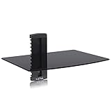 Suptek Single Floating Regal Multimedia Wandregal TV Rack Wandhalterung Mit Verstärktem Gehärtetem Glas Für DVD-Player/Kabel Boxen/Spielkonsolen/TV Zubehör 1 Regal Schwarz CS201