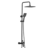 Auralum Schwarz Duschsystem Duscharmatur mit 26x19 cm Regendusche und Handbrause Dusche Duschset mit höhenverstellbar Duschstange 90-120