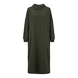 Ekrfxh Damen Maxi-Sweatshirt mit langen Ärmeln, einfarbig, lässig, Streetwear, Übergröße, lockerer Pullover mit Tasche, armee-grün, 48