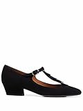 Chie Mihara Blaue Ballerinas T-Streifen mit seitlichem Verschluss mit Schnalle und Lederfutter, Absatz 4 cm., Schwarz , 36 EU