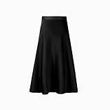 YUGH Damen Rock, Damen Sommer Midirock Schwarz Glänzender Satin Seitliche Reißverschlüsse Schlicht Elegant Kein Stretch Hohe Taille A-Linie Faltenrock Strand College Lässiger Bürorock,M