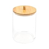 itrimaka Acryl Wattestäbchenhalter mit Bambusdeckel - Badezimmergläser Q Tip Aufbewahrungsorganisator, durchsichtige Apothekerbehälter für Kosmetik-Make-up-Organizer-Aufbewahrung, Badezimmerzubehö
