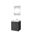 Waschtisch + Spiegel Badmöbel Set 50cm für Badezimmer WC (Anthrazit)
