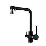 LUOFDCLDDD Water Tap Kitchen Tap Brass Kitchen Faucet 2 Modes Kitchen Sink Mixer 360° Rotating Nozzle Kitchen Mixer Tap Double Handle Sink Taps Can Be Used For Drinking Water,Chrome/Black