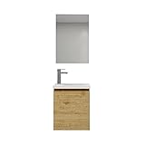 XINKROW Badmöbel-Set, kleines Waschbecken, Besucherspülbecken mit Unterschrank 40x25cm, Waschbeckenunterschrank hängend, Eiche, Badspieg