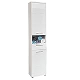 trendteam smart living Badezimmer Hochschank Schrank Monte, 37 x 189 x 34 cm Front: Weiß Hochglanz, Korpus: Weiß Melamin mit viel S