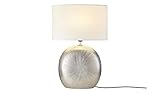 KHG Tischlampe Silber Keramik E27 21,0cm x 53,5cm Tischleuchte Stoffschirm oval Glamour T