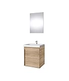 Planetmöbel Waschtischunterschrank mit Spiegel 50cm Badmöbel Set für Badezimmer Gäste WC (Sonoma Eiche)