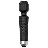 Massagestab kabelloser elektrisch von AnjoCare, 20 Verschiedene Vibrationsarten 8 Geschwindigkeiten, Silikon Handheld USB Wiederaufladbar wasserdichter persönlicher Massagegerät (Schwarz)