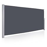 Randaco Seitenmarkise 180 x 300 cm (H x L) ausziehbare Markise, Sonnenschutz Sichtschutzmatte, Sichtschutz, seitliche Vordächer, Balkone, Terrassen Grau,