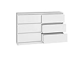 NOXEN Kommode M6 120 Weiß, Schlafzimmermöbel, Schrank, sechs Schubladen, Nachttisch, Schrank für Zuhause, Wohnzimmer, F