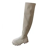 Overknee Stiefel Damen Sockenstiefel Winterstiefel mit Blockabsatz, Frauen Sockenstiefel High Heels Lang Boots Elegante Schuhe Bequem Winter Warme Damenschuhe Celuck