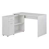 Design Eckschreibtisch mit Regal Weiß 120 x 75,5 x 106,5 cm | Moderner Büro-Schreibtisch | Computer-Tisch Arbeitszimmer | Winkelschreibtisch Home O