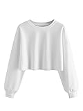 SOLY HUX Damen Crop Pullover Sweatshirt Langarm Oberteil Locker Crop Top Bauchfrei Langarmshirts Herbst Pulli Weiß M