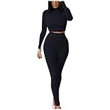 GFGHH Damen Sportanzüge Jogginganzug Freizeit Pullover Hose Set Frühling 2 Teilig Traingsanzug Bauchweg Freizeithose Crop Tops + Hose Sport Sets Yoga Leggings und Fitness-Set Fitnessstudio, L