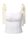 Avanova Damen Sexy Bustier Crop Top Strappy Tie Up Schulter Ärmellos Asymmetrisch Clubwear, reines Weiß, M