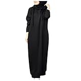 Ydsxlp Sweatshirtkleid Damen Herbst Maxikleid Winterkleid Übergroßes Pulloverkleid mit Kapuze Knöchellanges Etuikleid mit Schlitz Bequeme Langarmkleider (Black, M)