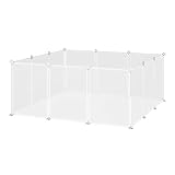 Pawhut Freilaufgehege Laufgitter DIY Freigehege Gittergehege Absperrgitter Kleine Haustiere Laufstall für Innen 12 Platten Weiß Metall PP-Harz 105 x 105 x 45