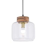 2. Wahl Pendelleuchte Glas Hängeleuchte Esstisch Cubus mundgeblasen klar Krone Holz Hängelamp
