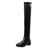 Damen Einfarbig Kunstleder Stiefel Overknee Stiefel Frauen Herbst Winter Gemütlich Freizeitstiefel Mode Hohe Stiefel Gr. 38-42 (Black, 39)