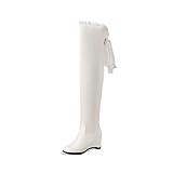 QZPM Damen Overknee Stiefel Langschaft Stiefel Keilabsatz Comfort Reitstiefel Mit Reißverschluss,Weiß,39 EU
