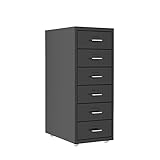 Vertikaler Aktenschrank mit 6 Schubladen, mobiler Aktenschrank aus Metall mit schmaler Breite für das Heimbüro, einfache Montage, 11,02 x 16,14 x 27,17 Zoll, Schwarz (Color : Black)