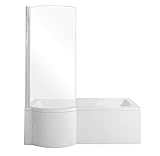 ECOLAM Duschbadewanne Set Badewanne + Badewannenabtrennung Duschwand Eckbadewanne Inspiro 160x70 cm LINKS Acryl weiß + Schürze Ablaufgarnitur Ab- und Überlauf Automatik Füße Silik