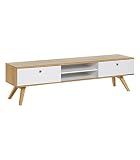 CaliCosy - TV-Schrank mit 2 Schubladen mit zentralen Nischen – Beine und Griffe aus massiver Eiche – Kollektion Nature – TV-Ständer für Wohnzimmer – L 180 x T 40 x H 50