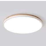 SoFar Holzoptik dimmbare Deckenleuchte,36W LED Weiß Ø30cm Modern Rund Leuchte mit Holz, einfache Deckenlampe für Wohnzimmer Schlafzimmer Flur Kinderzimmer Küche Balkon (Weiß, 30CM)